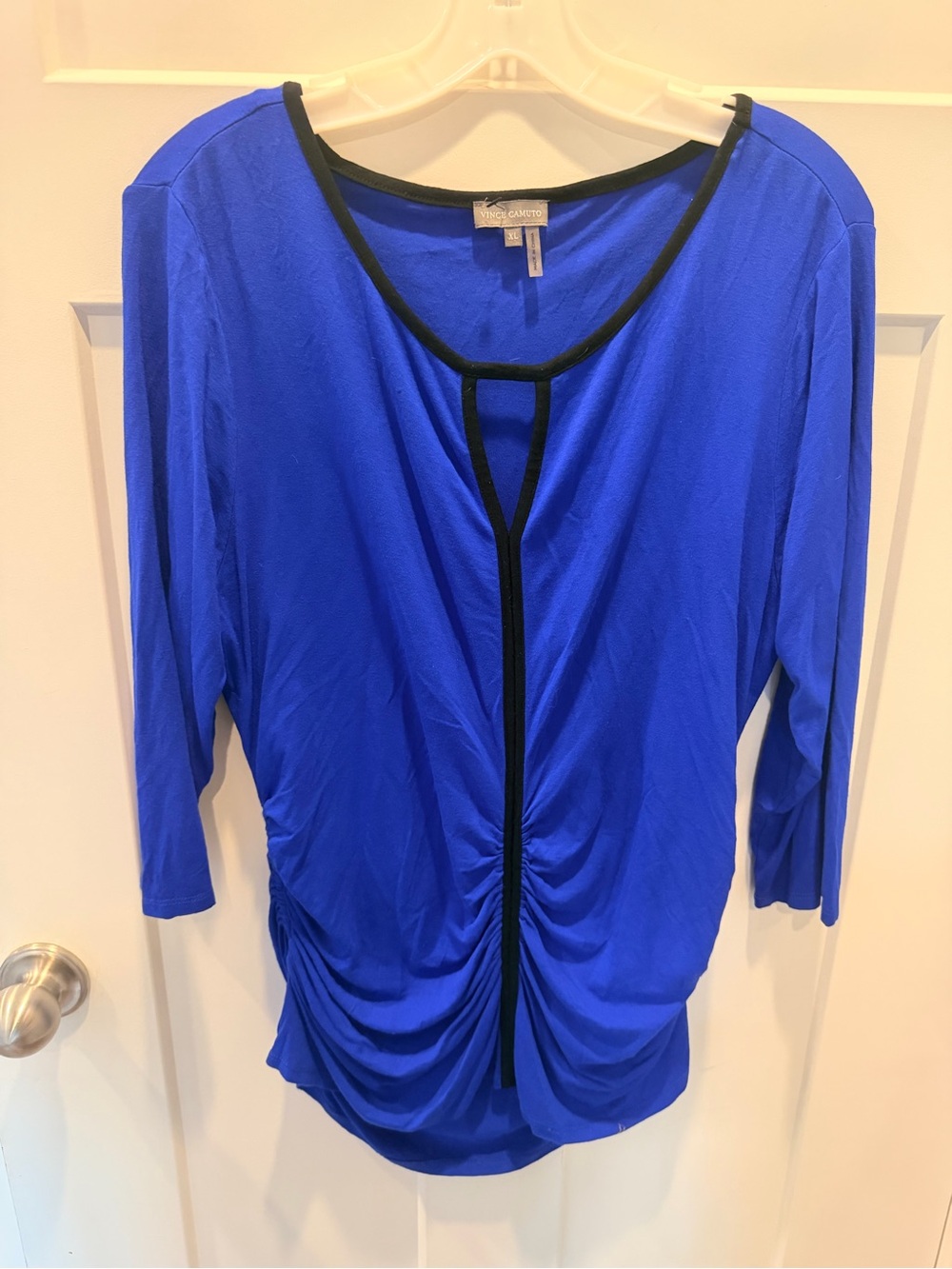 Vince Camuto XL Cobalt Blue Ruched Keyhole Stretch Top